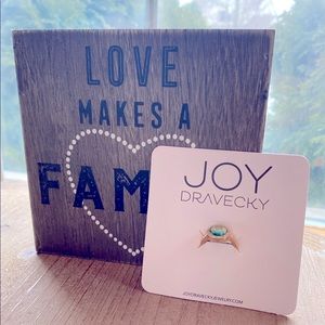 Joy Dravecky Chloe adjustable gold ring with green glass stone